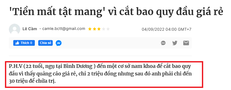 [Tổng hợp] Chi phí cắt bao quy đầu hiện nay là bao nhiêu?