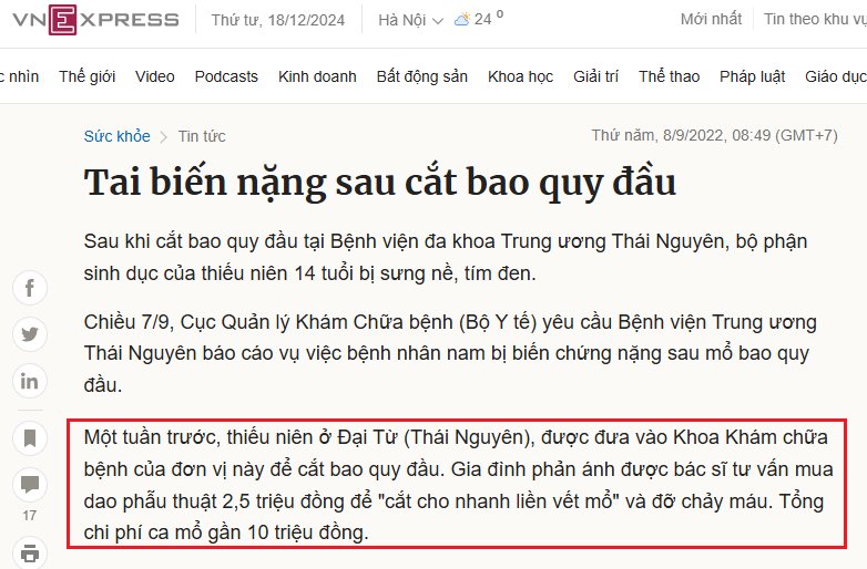 Cập nhật chung: Chi phí cắt bao quy đầu mới nhất năm 2025